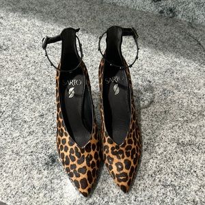 Sarto size 6.5 cheetah print heels with black studded straps